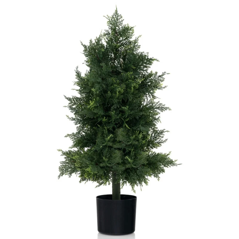 SUGIFT Artificial Cedar Topiary Tree with Nursery Pot, 31.5 Inch Faux Cedar Plant for Porch Office Indoor Outdoor Decor, Green Black,