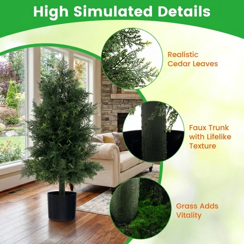 SUGIFT Artificial Cedar Topiary Tree with Nursery Pot, 31.5 Inch Faux Cedar Plant for Porch Office Indoor Outdoor Decor, Green Black,