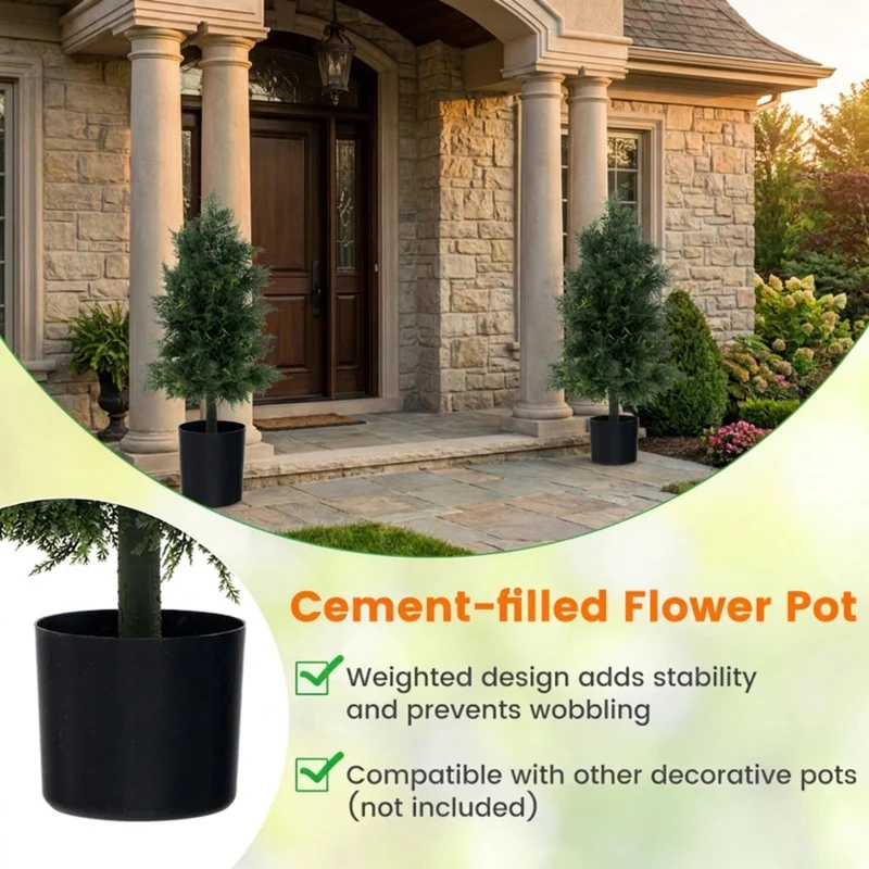 SUGIFT Artificial Cedar Topiary Tree with Nursery Pot, 31.5 Inch Faux Cedar Plant for Porch Office Indoor Outdoor Decor, Green Black,