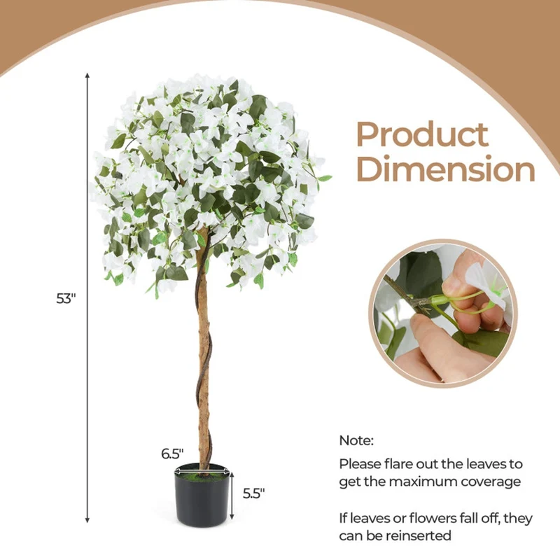 SUGIFT 4.5 Feet Artificial Azalea Tree with Cement Pot, Faux Tree Fake Flowering Potted Plant for Indoor Living Room Entryway Home Decor, White Green