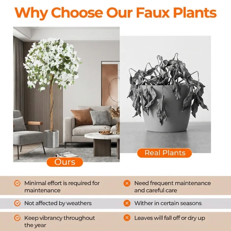 SUGIFT 4.5 Feet Artificial Azalea Tree with Cement Pot, Faux Tree Fake Flowering Potted Plant for Indoor Living Room Entryway Home Decor, White Green