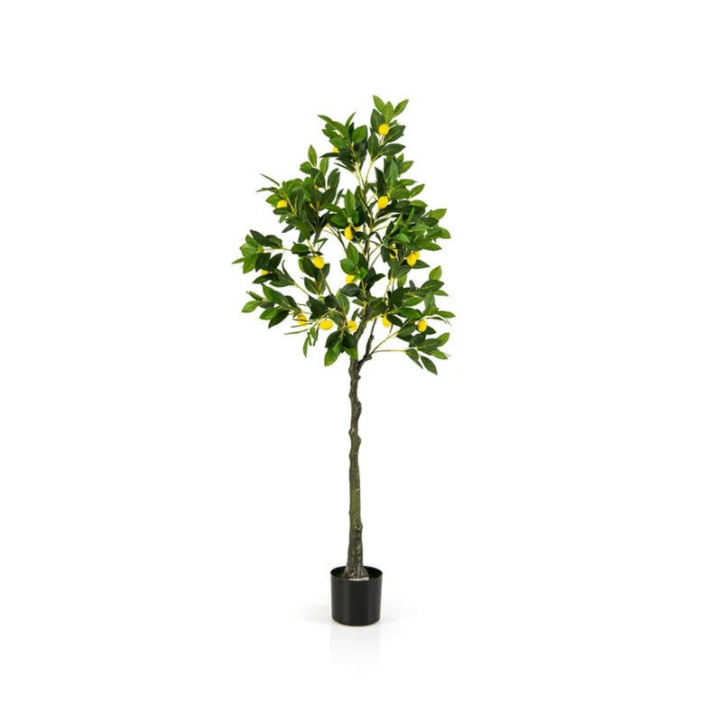 SUGIFT 5.2 Feet Artificial Tree Lemon Fruit Tree, Faux Tree Indoor with Pot for Living Room Office Corner Decor, Fake Lemon Plant, Green Yellow