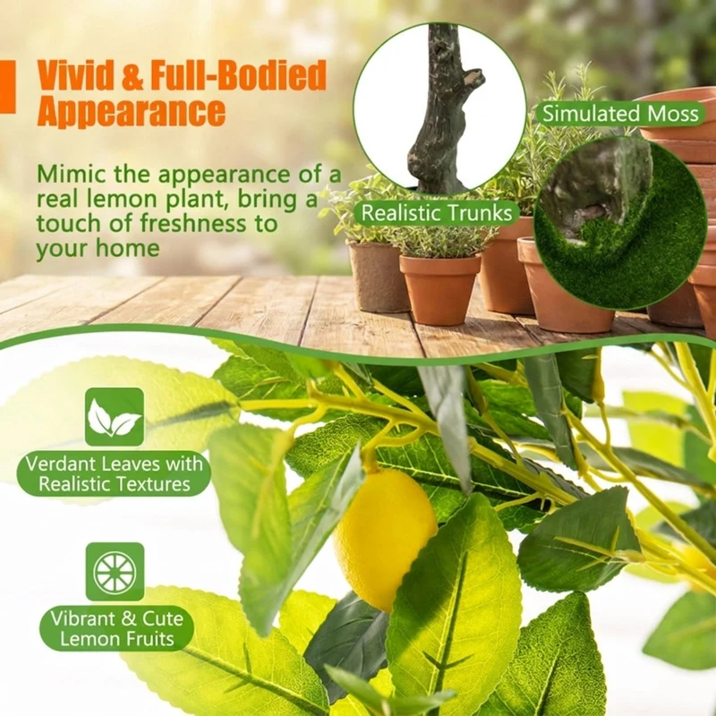 SUGIFT 5.2 Feet Artificial Tree Lemon Fruit Tree, Faux Tree Indoor with Pot for Living Room Office Corner Decor, Fake Lemon Plant, Green Yellow