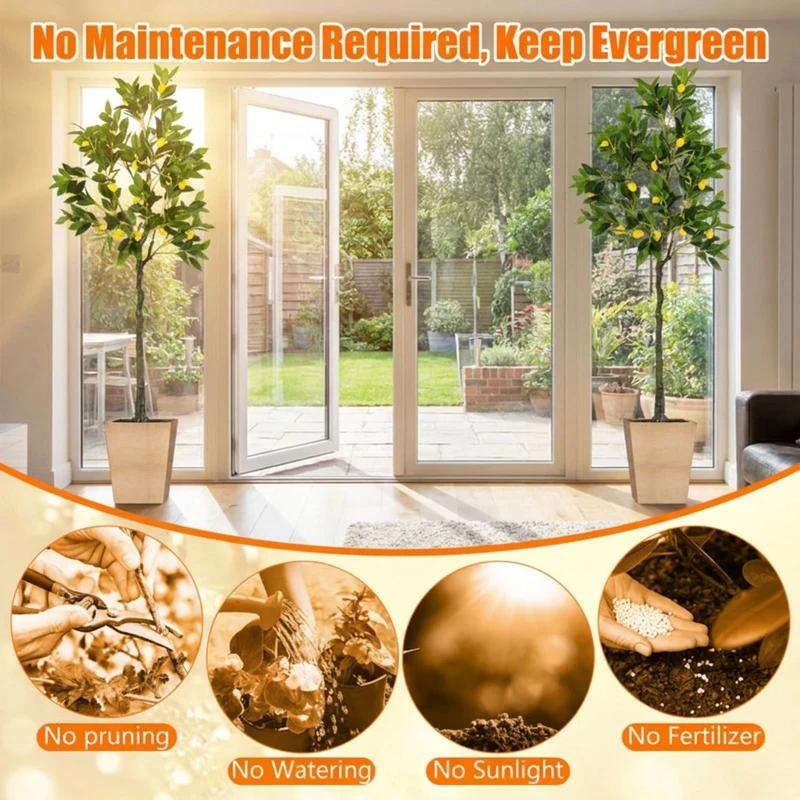 SUGIFT 5.2 Feet Artificial Tree Lemon Fruit Tree, Faux Tree Indoor with Pot for Living Room Office Corner Decor, Fake Lemon Plant, Green Yellow