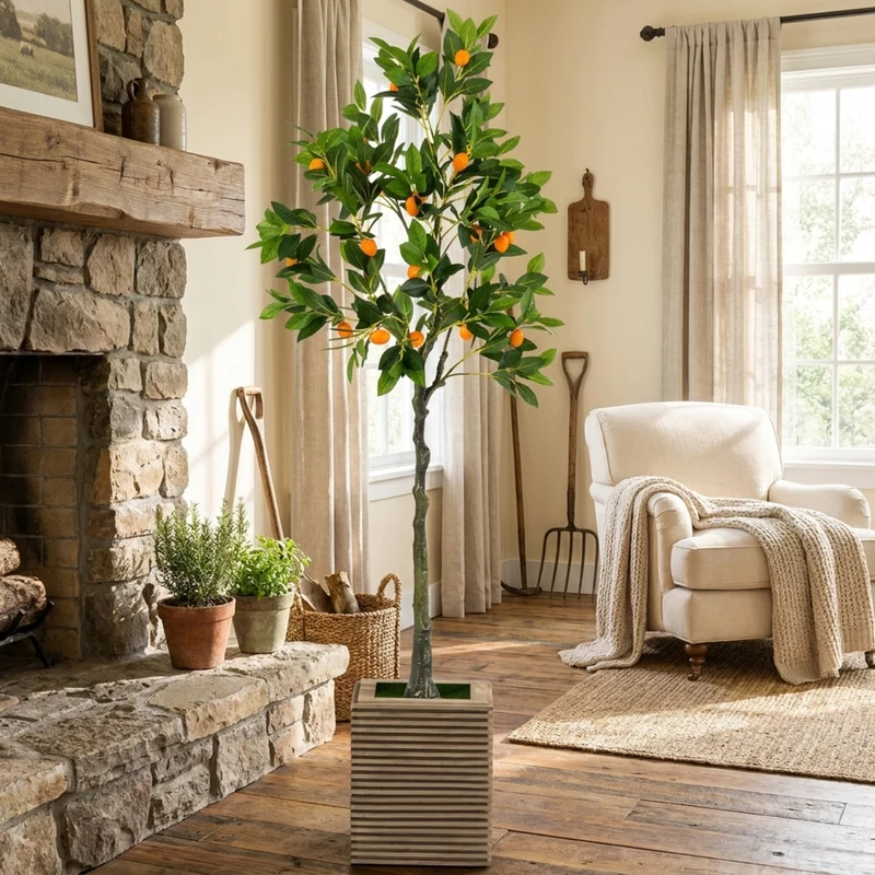SUGIFT 5.2 Feet Artificial Tree Lemon Fruit Tree, Faux Tree Indoor with Pot for Living Room Office Corner Decor, Fake Lemon Plant, Green Yellow