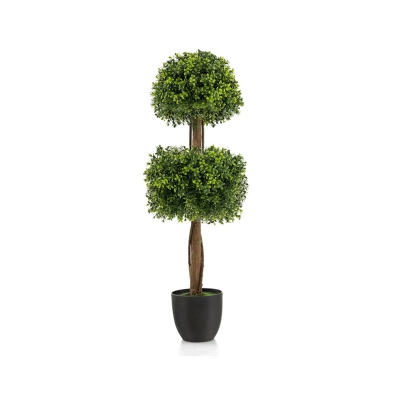 SUGIFT 40 Inch Artificial Tree Boxwood Topiary Ball, Faux Tree with Pot for Front Porch Patio Balcony Decor, Indoor Outdoor Fake Boxwood, Green Black