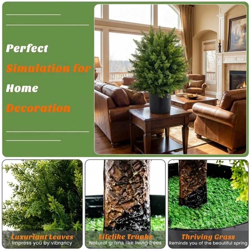 SUGIFT 2 Pack Artificial Cedar Topiary Ball Tree with Cement Pot, 21.5 Inch Faux Boxwood Ball Plant for Indoor Outdoor Entryway Patio Decor, Green,