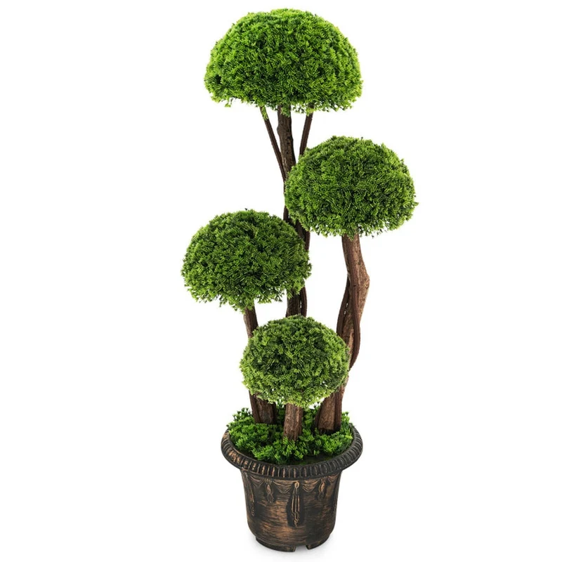 SUGIFT 3 Feet Artificial Tree Cedar Topiary with Rattan Trunk, Faux Tree Indoor with Pot for Living Room Entryway Decor, Fake Cedar Plant, Green