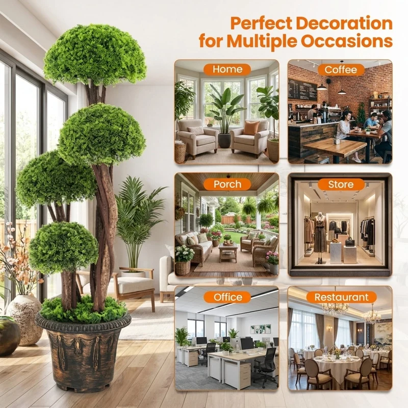 SUGIFT 3 Feet Artificial Tree Cedar Topiary with Rattan Trunk, Faux Tree Indoor with Pot for Living Room Entryway Decor, Fake Cedar Plant, Green