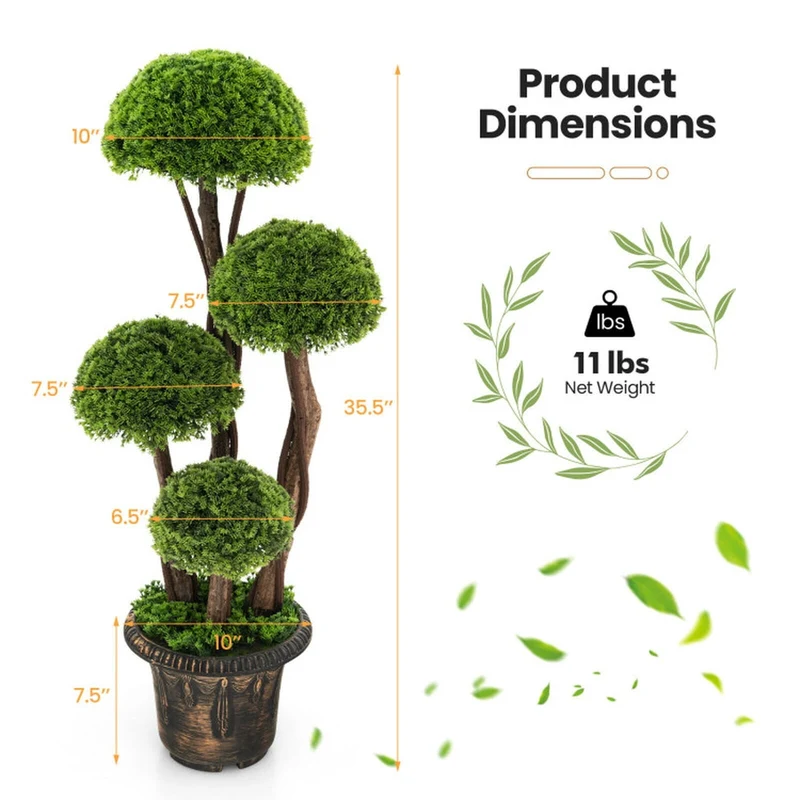 SUGIFT 3 Feet Artificial Tree Cedar Topiary with Rattan Trunk, Faux Tree Indoor with Pot for Living Room Entryway Decor, Fake Cedar Plant, Green