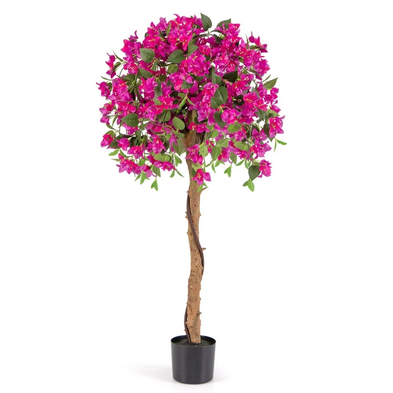 SUGIFT 4.5 FT Artificial Azalea Tree with Cement Pot, Faux Flowering Tree with Red Blooms and Green Leaves for Indoor Living Room Decor, Red Green