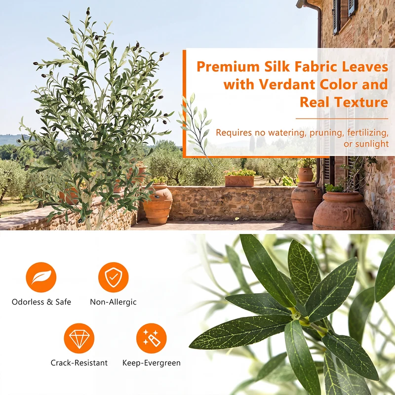 SUGIFT 6 Feet Artificial Olive Tree in Cement Pot, 2 Pack Tall Faux Olive Tree with 1296 Silk Leaves for Indoor Living Room Office Floor Decor, Green,