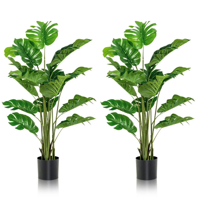 SUGIFT 2 Pieces 5 Feet Artificial Tree Monstera Set, Faux Tree Indoor with Pot for Living Room Office Corner Decor, Fake Tropical Plant, Green Black