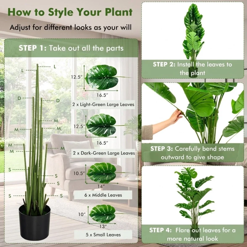 SUGIFT 2 Pieces 5 Feet Artificial Tree Monstera Set, Faux Tree Indoor with Pot for Living Room Office Corner Decor, Fake Tropical Plant, Green Black