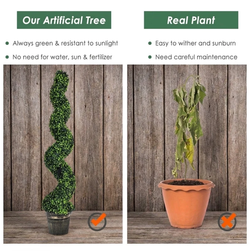 SUGIFT 2 Pack 4 FT Artificial Spiral Boxwood Topiary Trees, Faux Plant with Cement Pot and Green Leaves for Indoor Outdoor Porch Patio Decor, Green