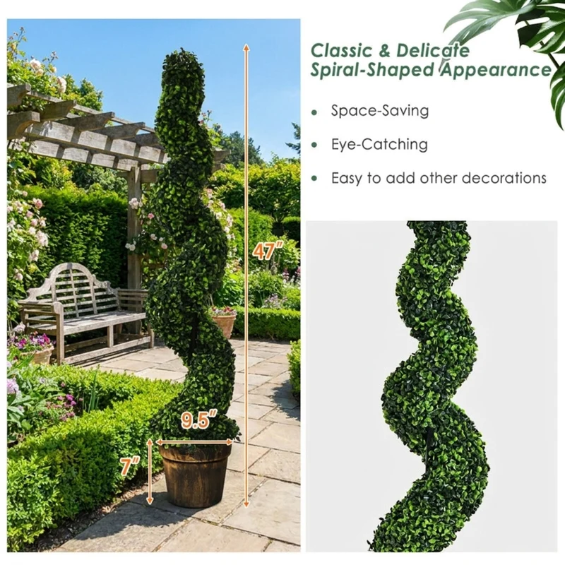 SUGIFT 2 Pack 4 FT Artificial Spiral Boxwood Topiary Trees, Faux Plant with Cement Pot and Green Leaves for Indoor Outdoor Porch Patio Decor, Green