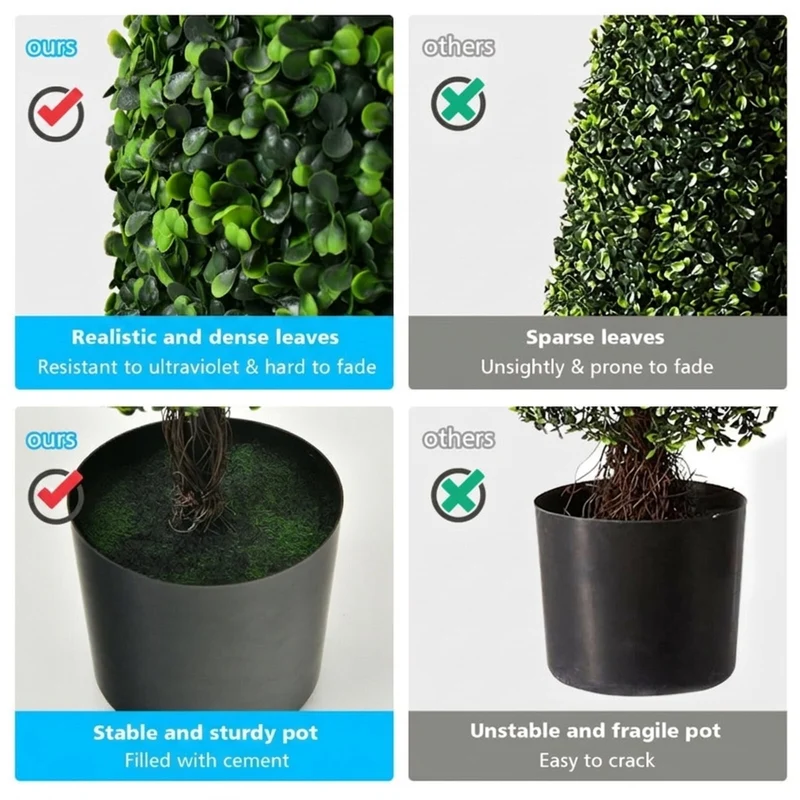SUGIFT 2 Pack 3 Feet Artificial Tower Topiary Tree, UV Resistant Faux Boxwood Tree in Cement Pot for Indoor Outdoor Porch Patio Decor, Green,