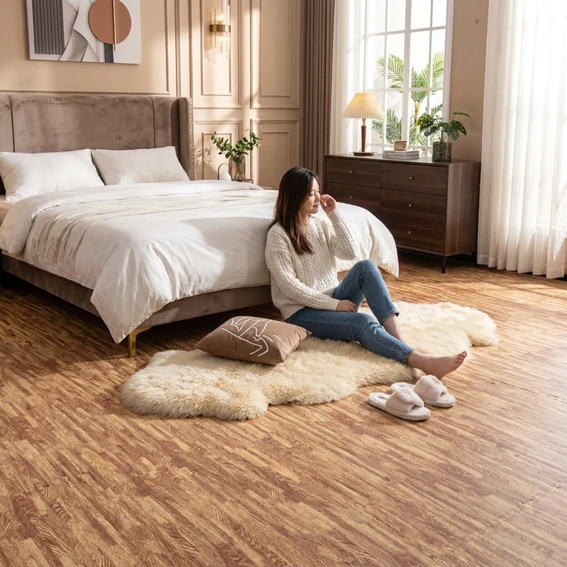 SUGIFT 25 Tiles Wood Grain Foam Floor Mats with Borders, Interlocking EVA Foam Flooring Tiles for Home Gym Playroom Garage, 100 Sq Ft, Brown,