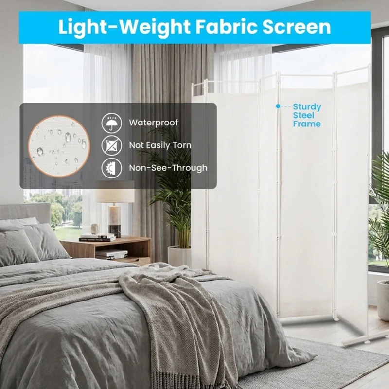 SUGIFT 6 Panel Room Divider Folding Privacy Screen, 72 Inch Freestanding Portable Room Divider with Fabric Panels for Bedroom Office, White