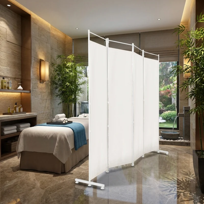 SUGIFT 6 Panel Room Divider Folding Privacy Screen, 72 Inch Freestanding Portable Room Divider with Fabric Panels for Bedroom Office, White