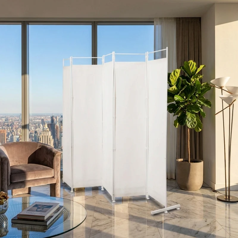 SUGIFT 6 Panel Room Divider Folding Privacy Screen, 72 Inch Freestanding Portable Room Divider with Fabric Panels for Bedroom Office, White