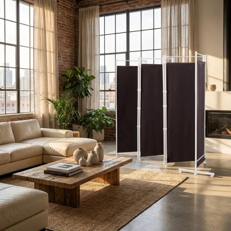 SUGIFT 6 Panel Room Divider Folding Privacy Screen, 72 Inch Freestanding Portable Room Divider with Fabric Panels for Bedroom Office, Brown