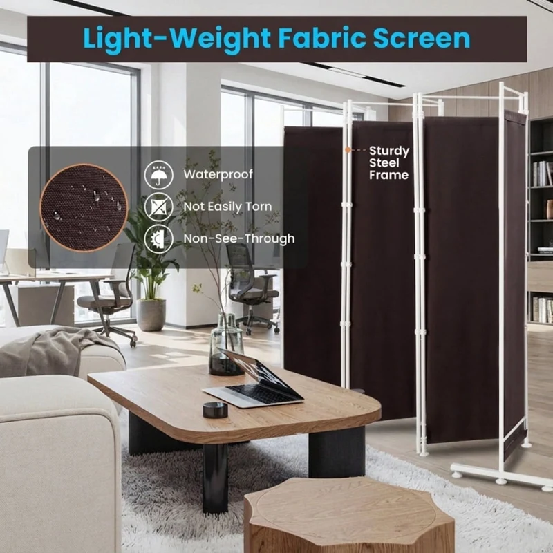 SUGIFT 6 Panel Room Divider Folding Privacy Screen, 72 Inch Freestanding Portable Room Divider with Fabric Panels for Bedroom Office, Brown