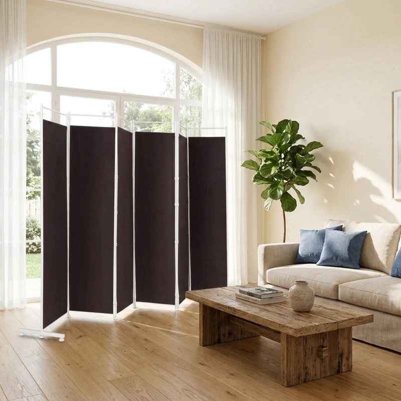 SUGIFT 6 Panel Room Divider Folding Privacy Screen, 72 Inch Freestanding Portable Room Divider with Fabric Panels for Bedroom Office, Brown