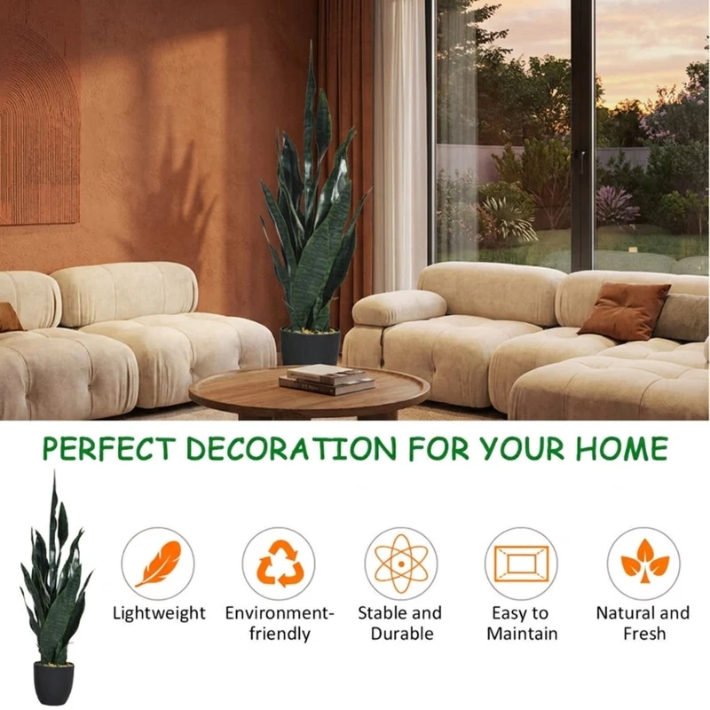 SUGIFT 35.5 Inch Artificial Snake Plant in Pot, Indoor Outdoor Faux Plant Fake Artificial Greenery for Home Office Floor Corner Decor, Green