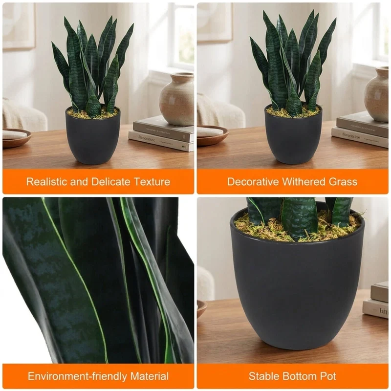 SUGIFT 35.5 Inch Artificial Snake Plant in Pot, Indoor Outdoor Faux Plant Fake Artificial Greenery for Home Office Floor Corner Decor, Green