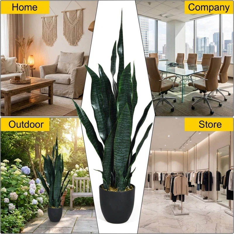 SUGIFT 35.5 Inch Artificial Snake Plant in Pot, Indoor Outdoor Faux Plant Fake Artificial Greenery for Home Office Floor Corner Decor, Green