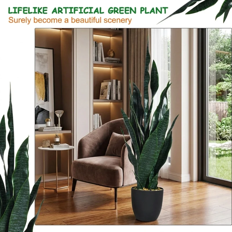 SUGIFT 35.5 Inch Artificial Snake Plant in Pot, Indoor Outdoor Faux Plant Fake Artificial Greenery for Home Office Floor Corner Decor, Green