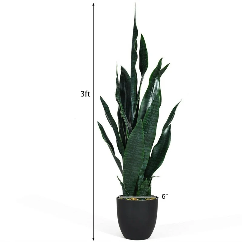 SUGIFT 35.5 Inch Artificial Snake Plant in Pot, Indoor Outdoor Faux Plant Fake Artificial Greenery for Home Office Floor Corner Decor, Green