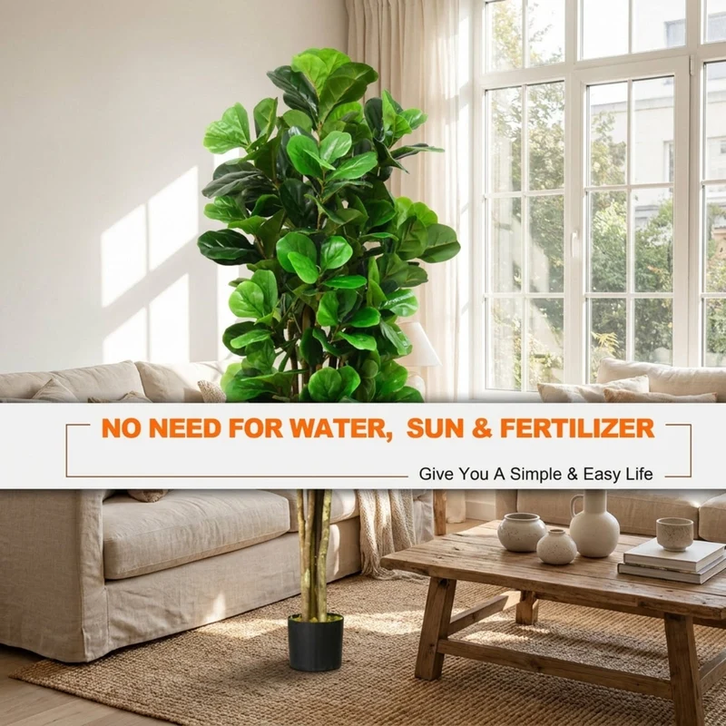 SUGIFT 6 Feet Artificial Plant Faux Tree with Decorative Planter, Indoor Outdoor Artificial Greenery for Home Living Room Office Corner Decor, Green