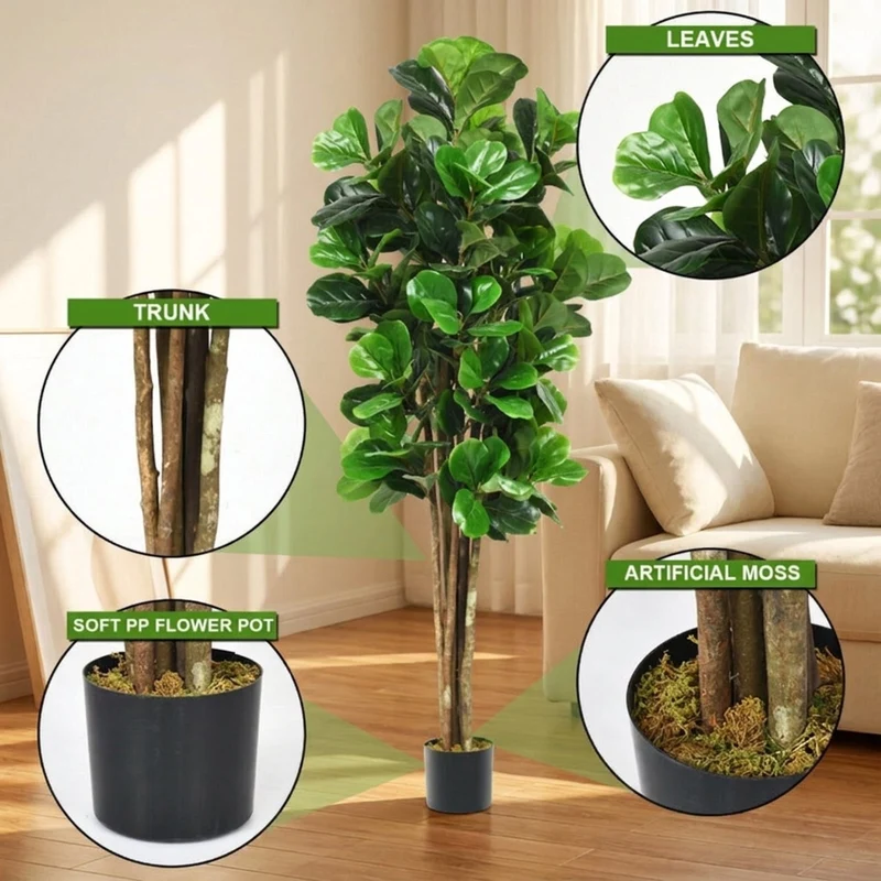 SUGIFT 6 Feet Artificial Plant Faux Tree with Decorative Planter, Indoor Outdoor Artificial Greenery for Home Living Room Office Corner Decor, Green