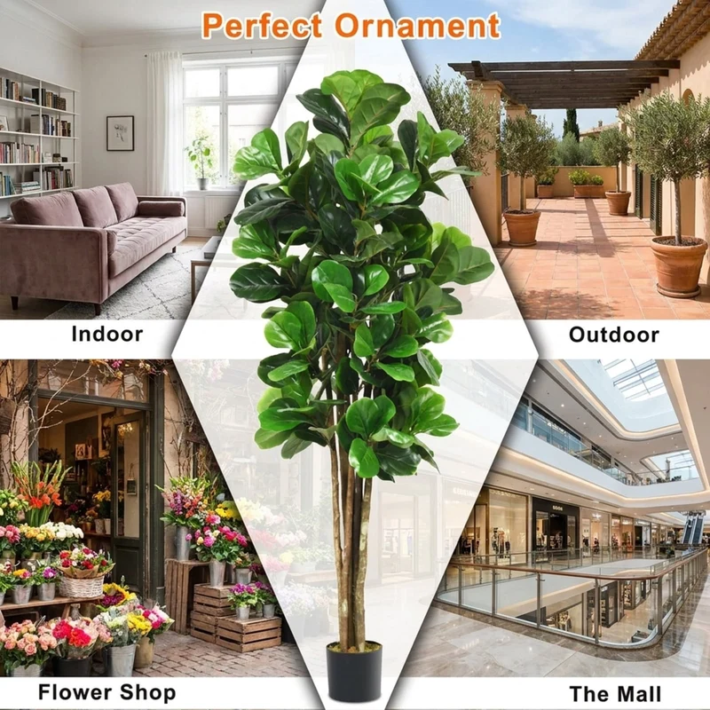 SUGIFT 6 Feet Artificial Plant Faux Tree with Decorative Planter, Indoor Outdoor Artificial Greenery for Home Living Room Office Corner Decor, Green