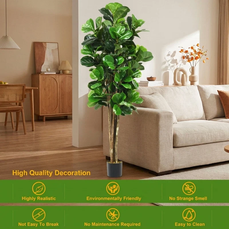 SUGIFT 6 Feet Artificial Plant Faux Tree with Decorative Planter, Indoor Outdoor Artificial Greenery for Home Living Room Office Corner Decor, Green