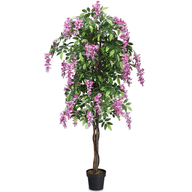 SUGIFT 6 FT Artificial Wisteria Tree, Faux Tree with 1260 Silk Leaves and 2 Trunks for Indoor Outdoor Home Porch Entryway Decor with Pot, Green