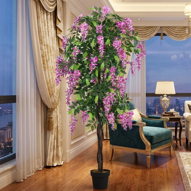 SUGIFT 6 FT Artificial Wisteria Tree, Faux Tree with 1260 Silk Leaves and 2 Trunks for Indoor Outdoor Home Porch Entryway Decor with Pot, Green