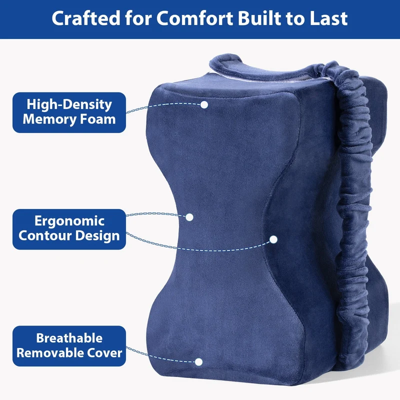 SUGIFT Memory Foam Knee Pillow for Side Sleepers, Ergonomic Leg and Hip Support, Washable Cover