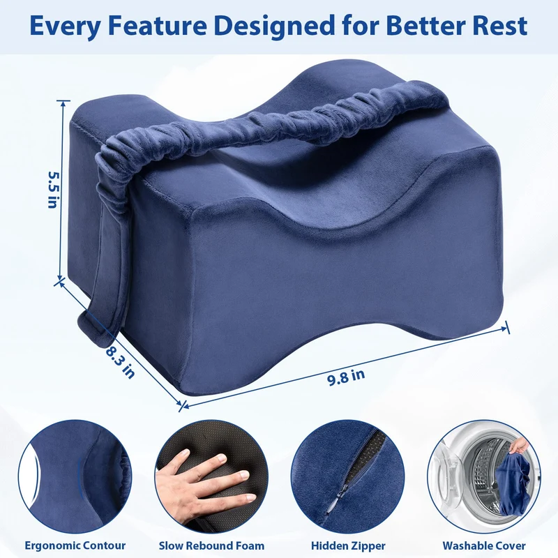 SUGIFT Memory Foam Knee Pillow for Side Sleepers, Ergonomic Leg and Hip Support, Washable Cover