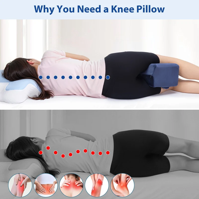 SUGIFT Memory Foam Knee Pillow for Side Sleepers, Ergonomic Leg and Hip Support, Washable Cover