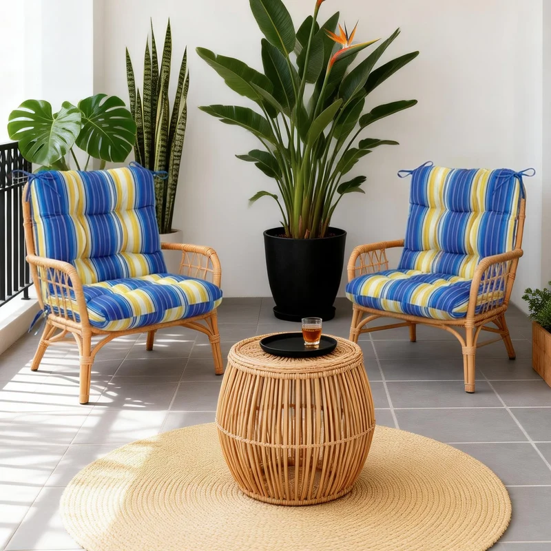SUGIFT High Back Tufted Chair Cushion with Ties, Thick Padded Seat and Back Pad for Patio Dining