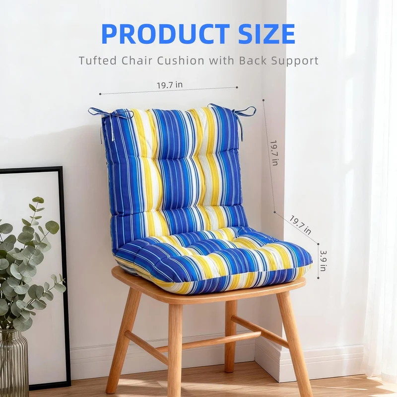 SUGIFT High Back Tufted Chair Cushion with Ties, Thick Padded Seat and Back Pad for Patio Dining