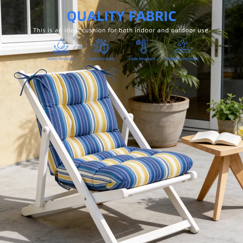 SUGIFT High Back Tufted Chair Cushion with Ties, Thick Padded Seat and Back Pad for Patio Dining