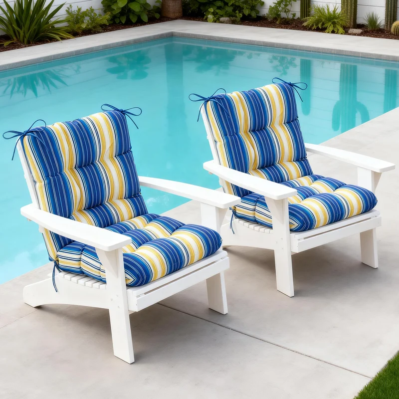SUGIFT High Back Tufted Chair Cushion with Ties, Thick Padded Seat and Back Pad for Patio Dining