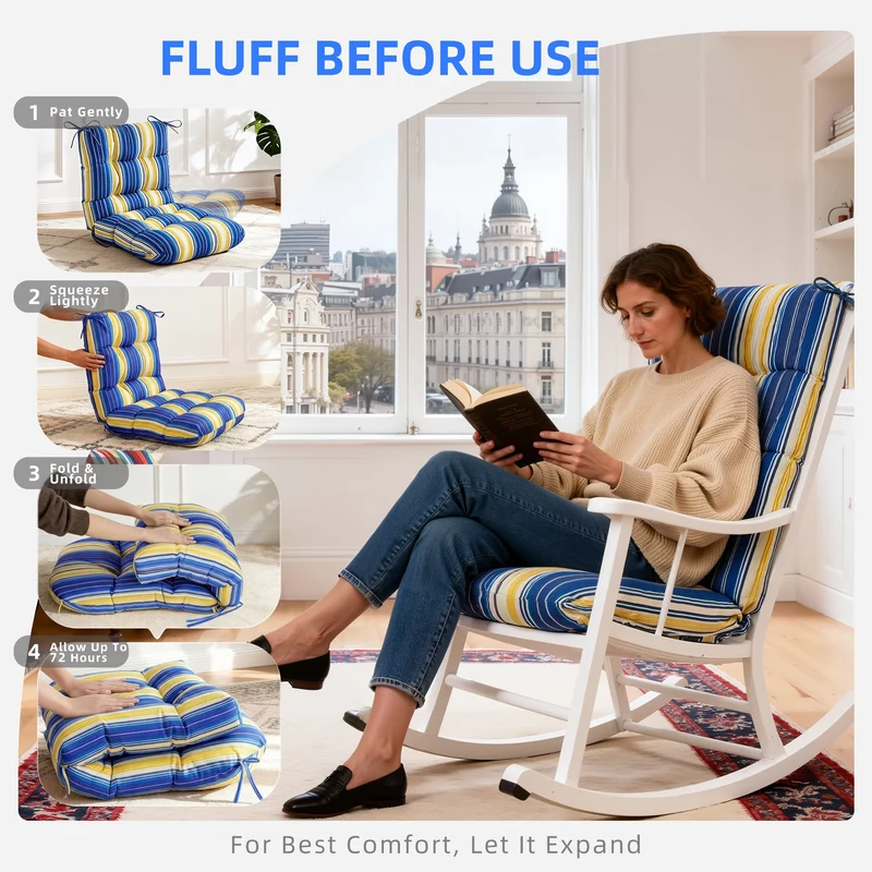 SUGIFT High Back Tufted Chair Cushion with Ties, Thick Padded Seat and Back Pad for Patio Dining