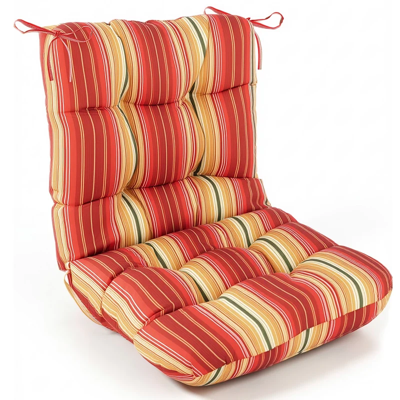 SUGIFT Tufted High Back Chair Cushion with Ties, Weather-Resistant Stripe Seat Pad, 19.7 x 39.4 in