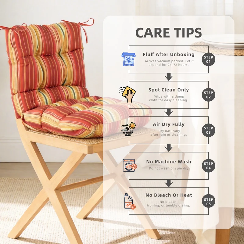 SUGIFT Tufted High Back Chair Cushion with Ties, Weather-Resistant Stripe Seat Pad, 19.7 x 39.4 in