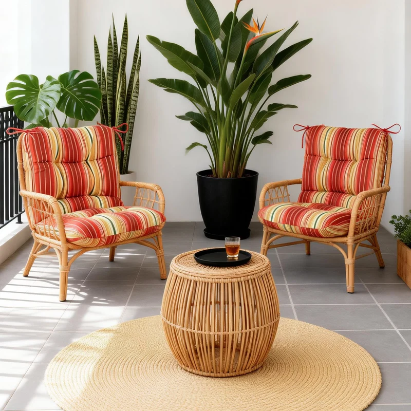 SUGIFT Tufted High Back Chair Cushion with Ties, Weather-Resistant Stripe Seat Pad, 19.7 x 39.4 in